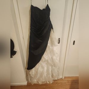 Black and white strapless prom dress